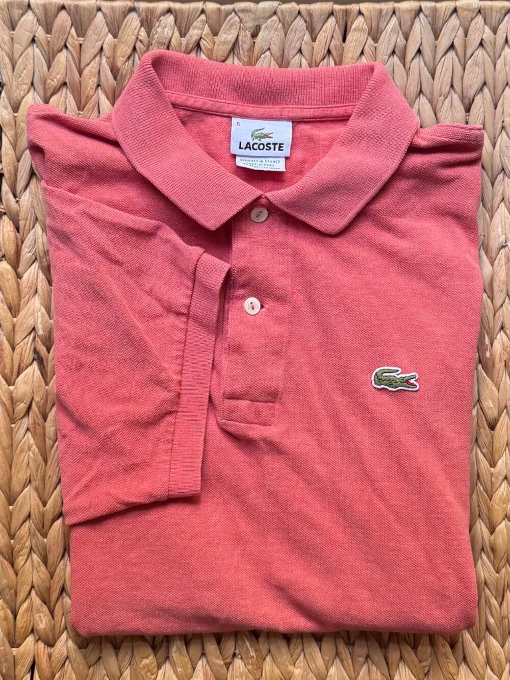 Vintage Lacoste Polo Coral Orange Textured Cotton Mens L